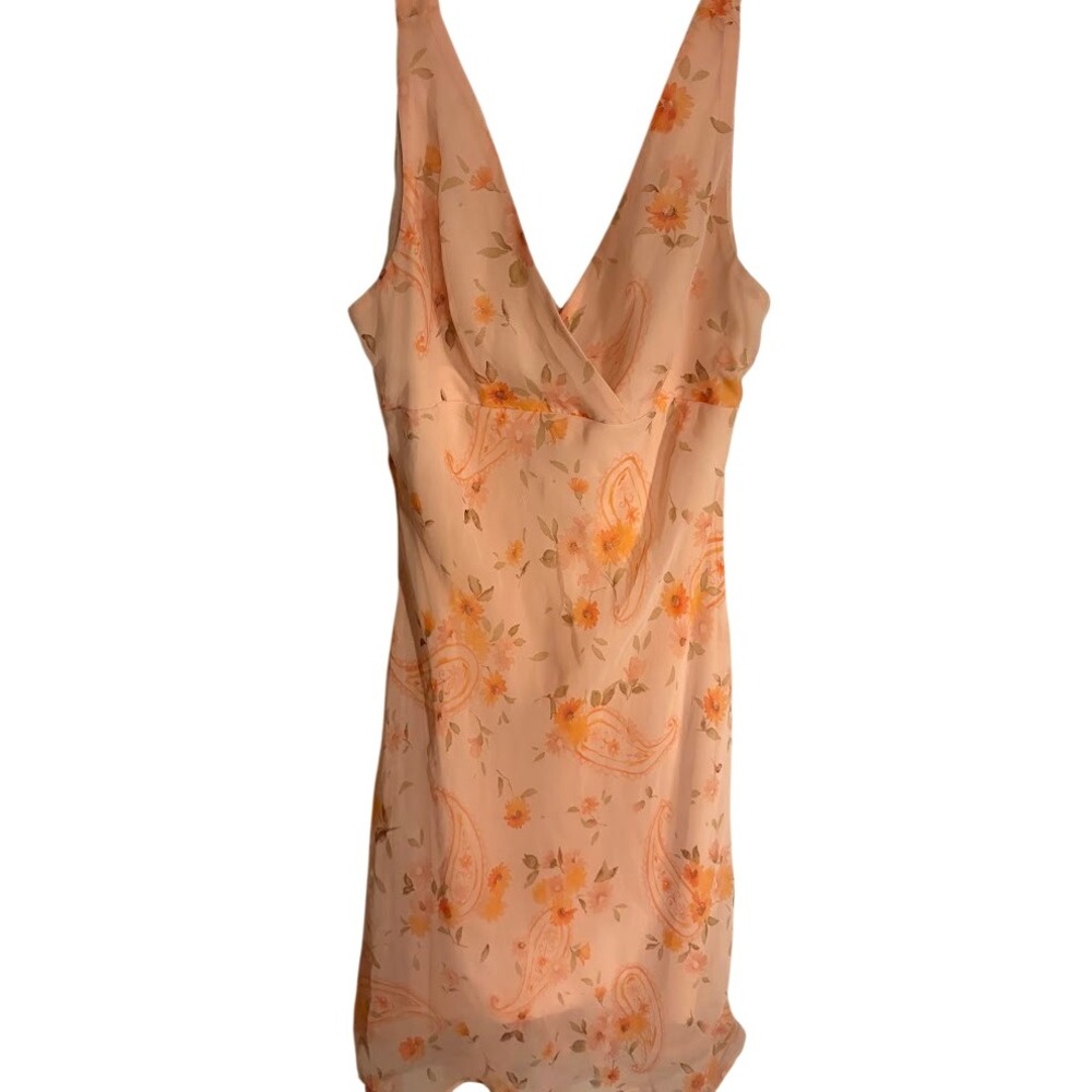 Faith Love Passion FLP Womens Peach Floral Paisley Chiffon V-Neck Midi Dress 6